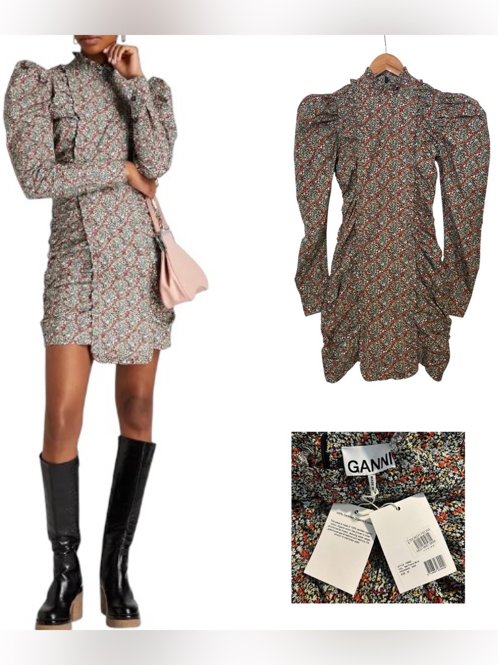 GANNI Cotton Poplin Seamed Mini Dress